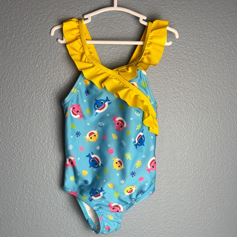 3T Baby Shark Swimsuit with Yellow Ruffle - Picture 3 of 5